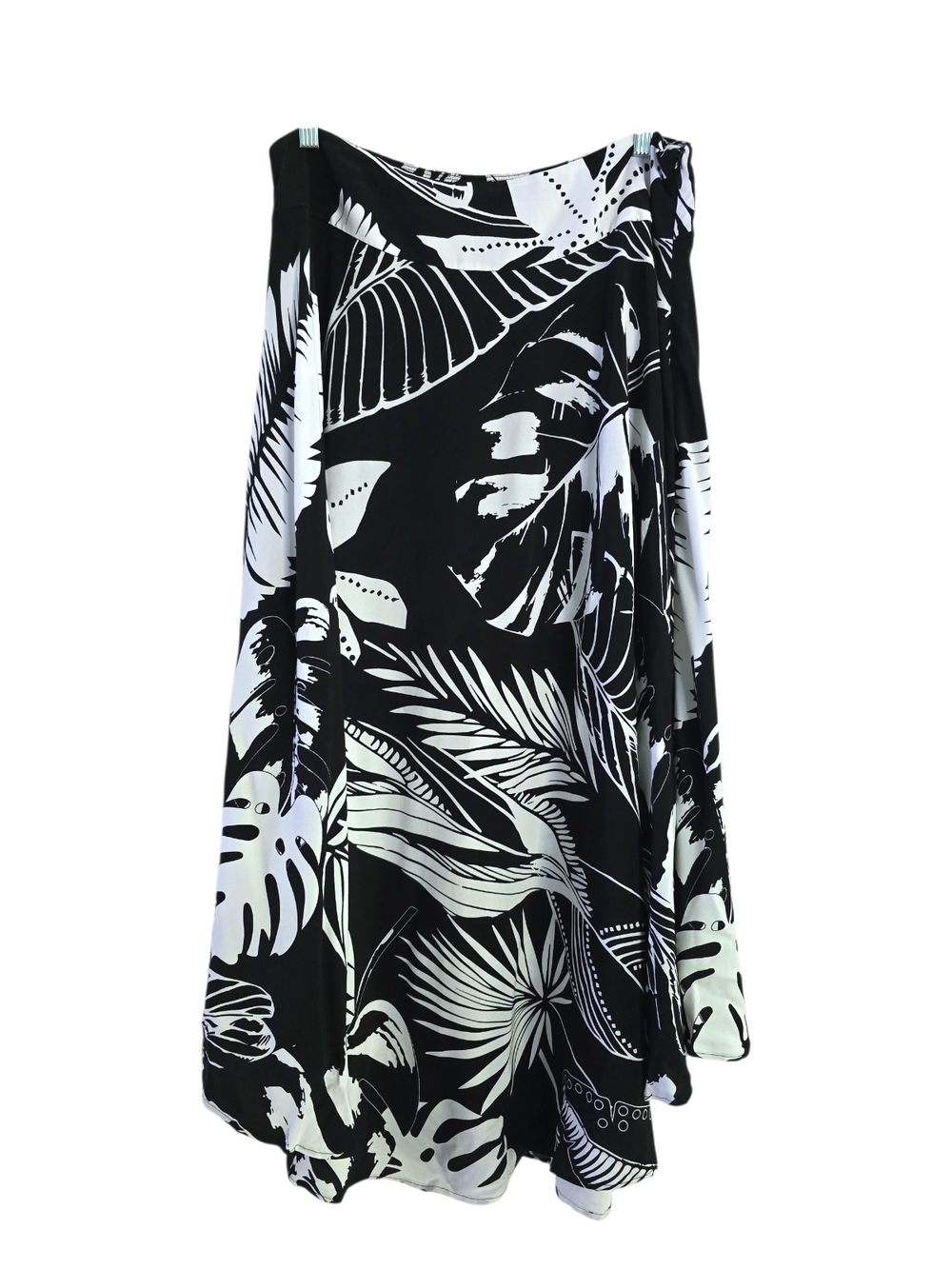 Soft Surroundings Black & White Tropical Leaves High Low Maxi Skirt, Sz 12